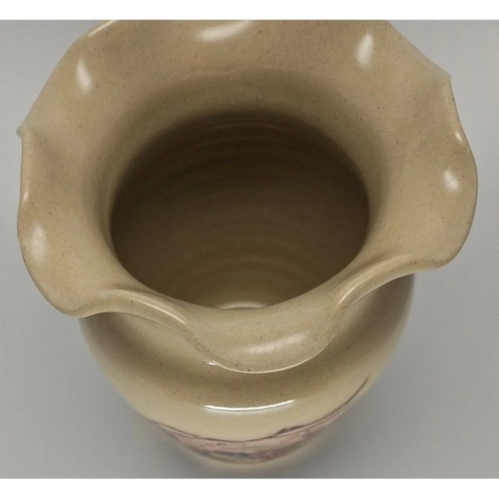 Yesteryears Vintage Hand Turned Stoneware Pottery Ruffle Top Vase Marshall TX